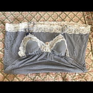 NWT Victoria Secret blue and white striped slip with lace detail